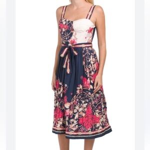 Dalia MacPhee multicolor floral pleated midi dress